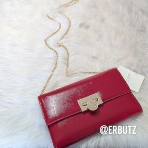 Ted Baker Parisa Classy Red Shoulder Clutch Bag With Removable Chain Strap, Kiss